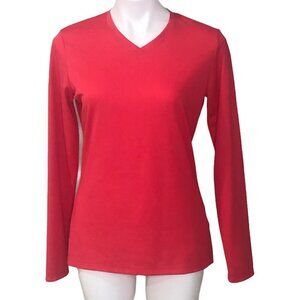 Asics Logo Pink Long Sleeve Athletic Top, V-Neck Women's Size M